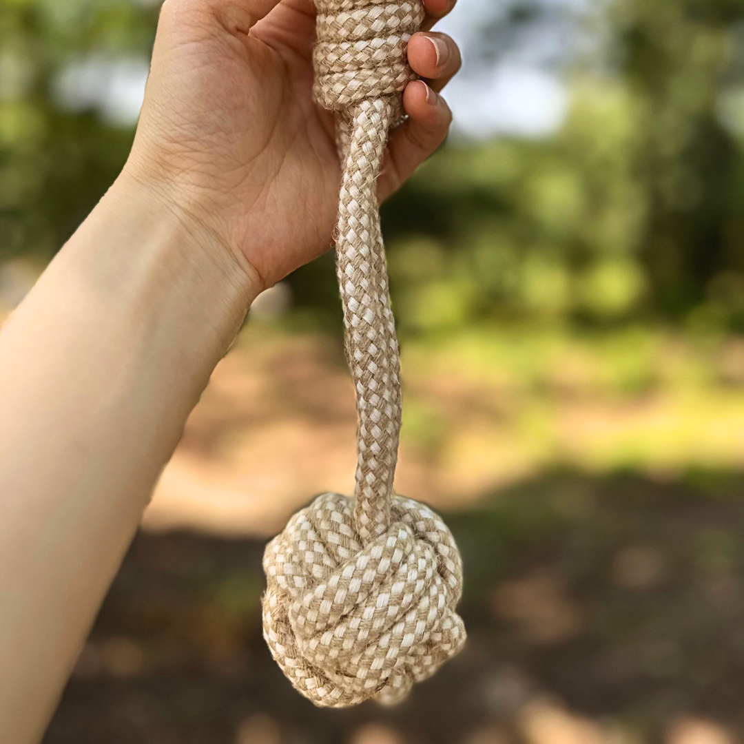 Forest Knot Hemp Rope Tug Toy with Handle