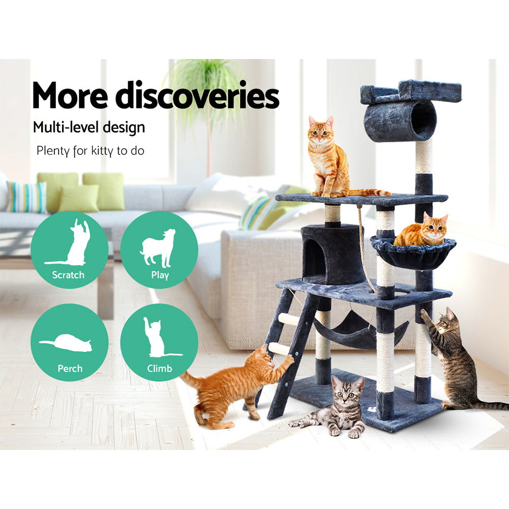 NNEDSZ Cat Tree 141cm Trees Scratching Post Scratcher Tower Condo House Furniture Wood