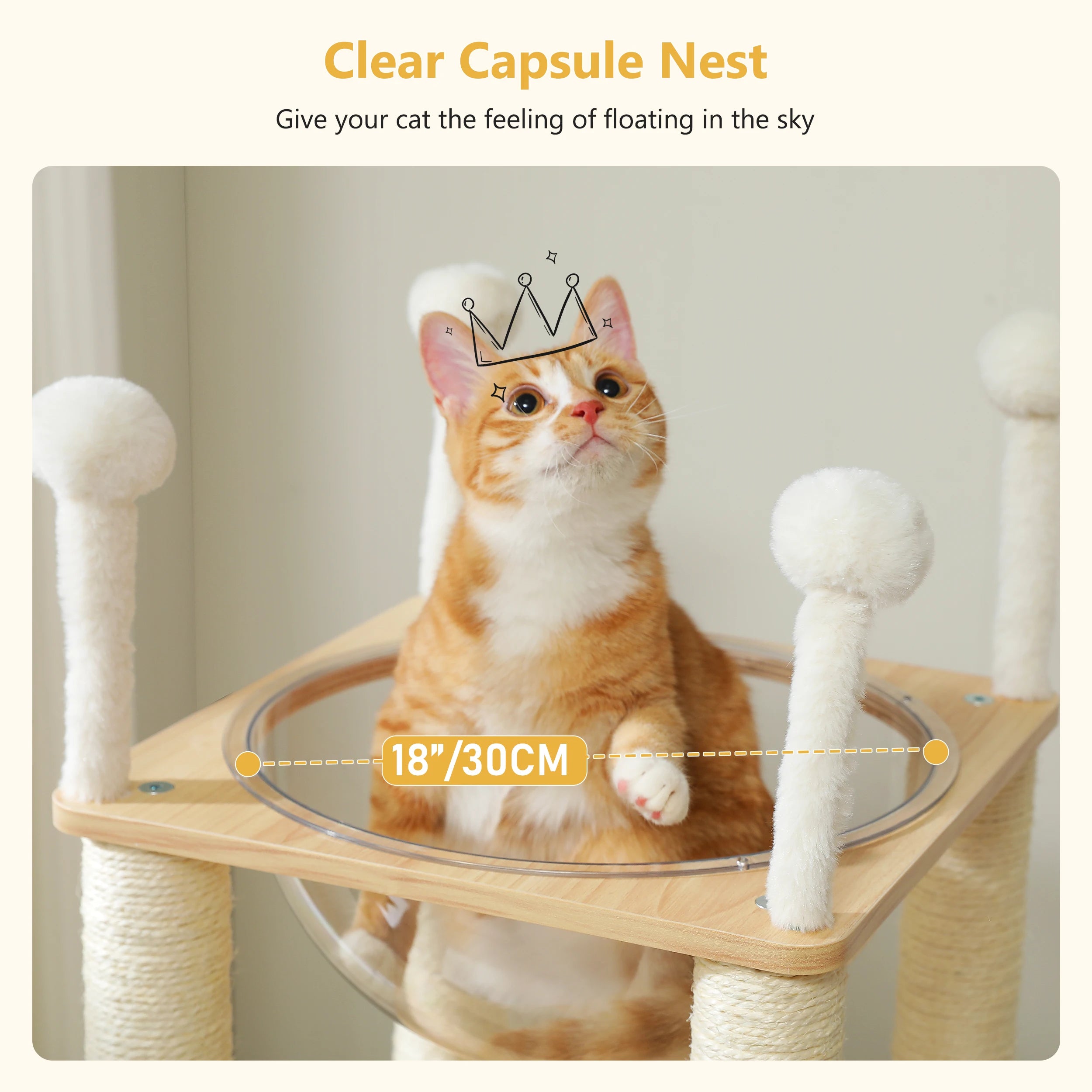 Modern Cat Tree Wooden Cat Tower with 2-Floor Condo Cat Furniture with Cat Scratching Posts Capsule Nest and Dangling Balls